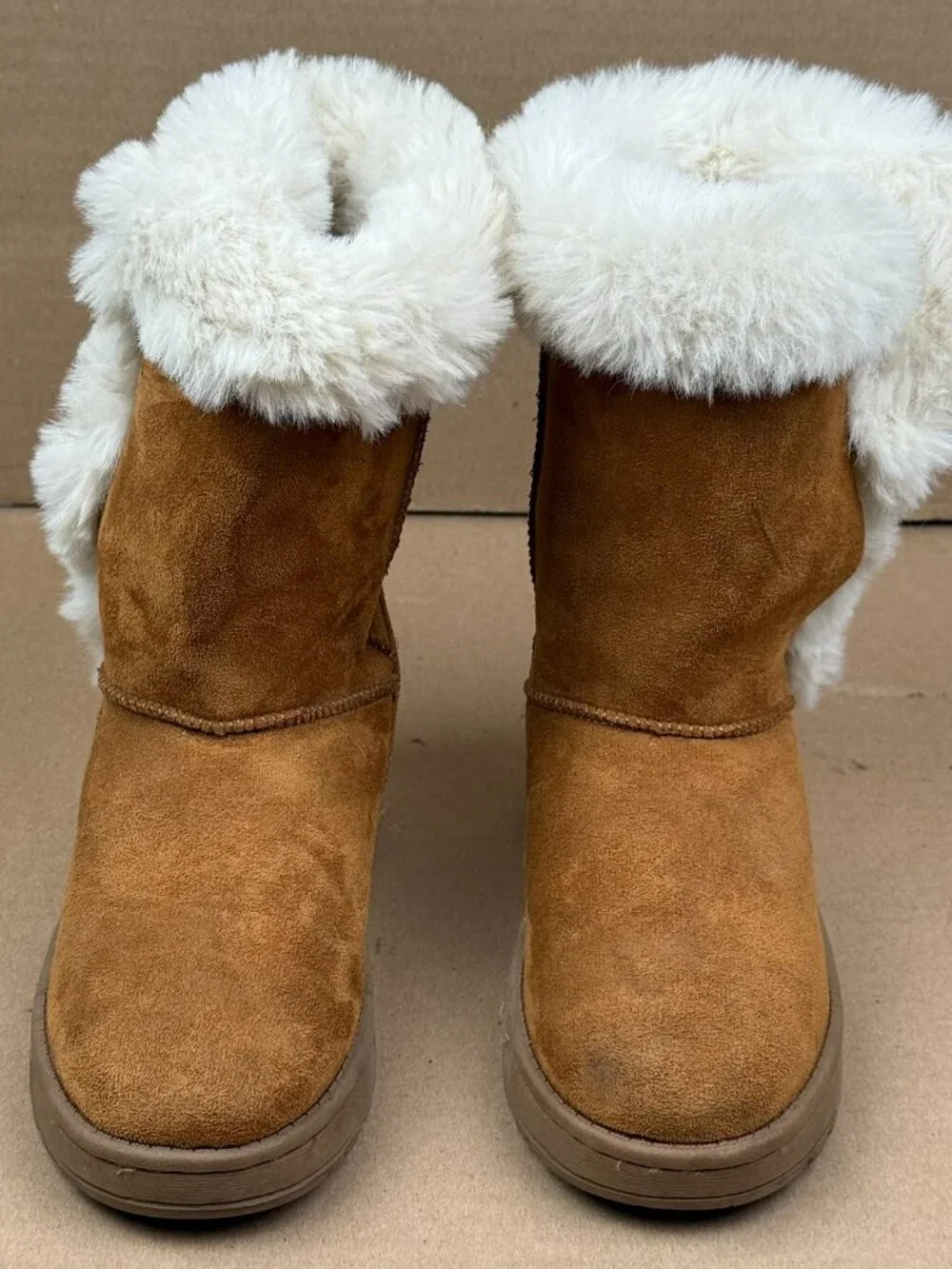 SO Girls Brown Faux Fur Button Mid-Calf Boots Size 2